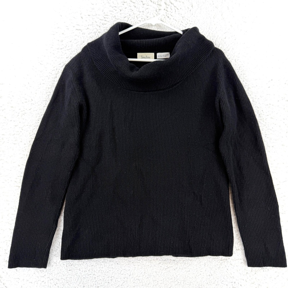 Neiman Marcus Sweater Womens Large Black 100% Cashmere Cowl Neck Knit Pullover